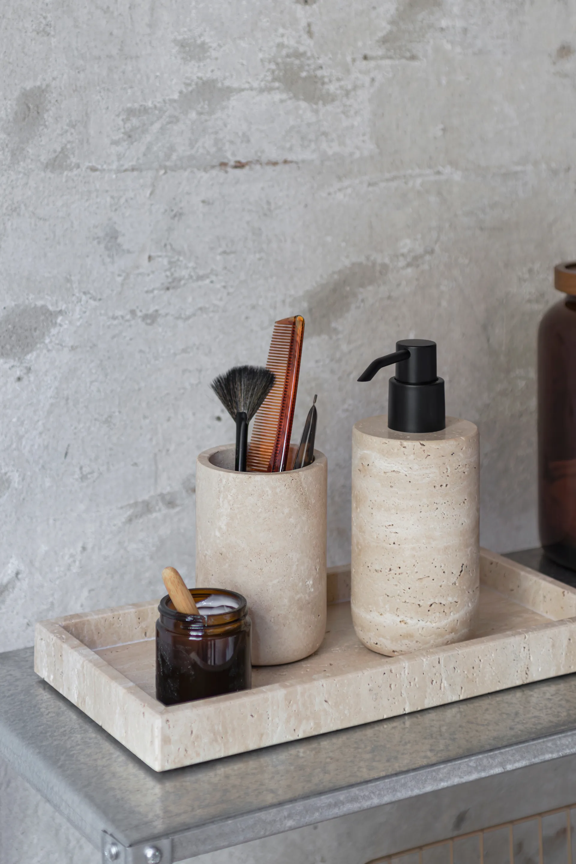 Distributeur de savon Travertine 17,5 cm, Linen Mette Ditmer