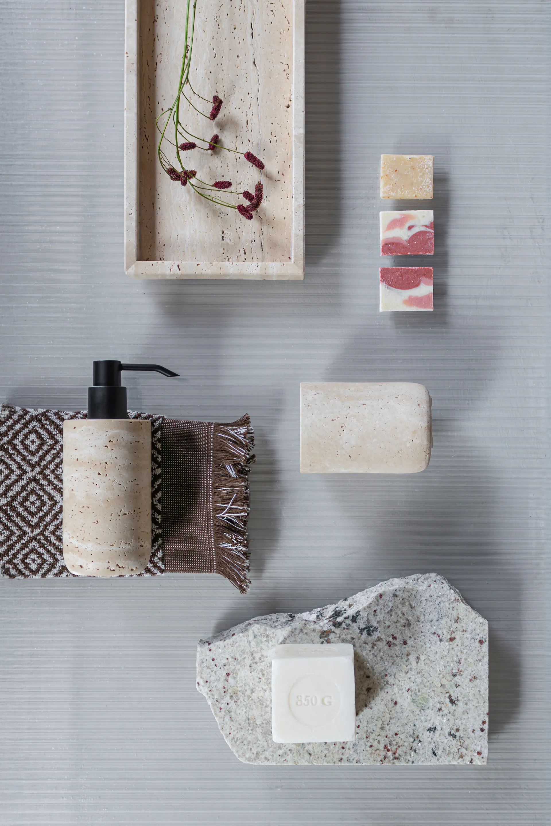 Distributeur de savon Travertine 17,5 cm, Linen Mette Ditmer