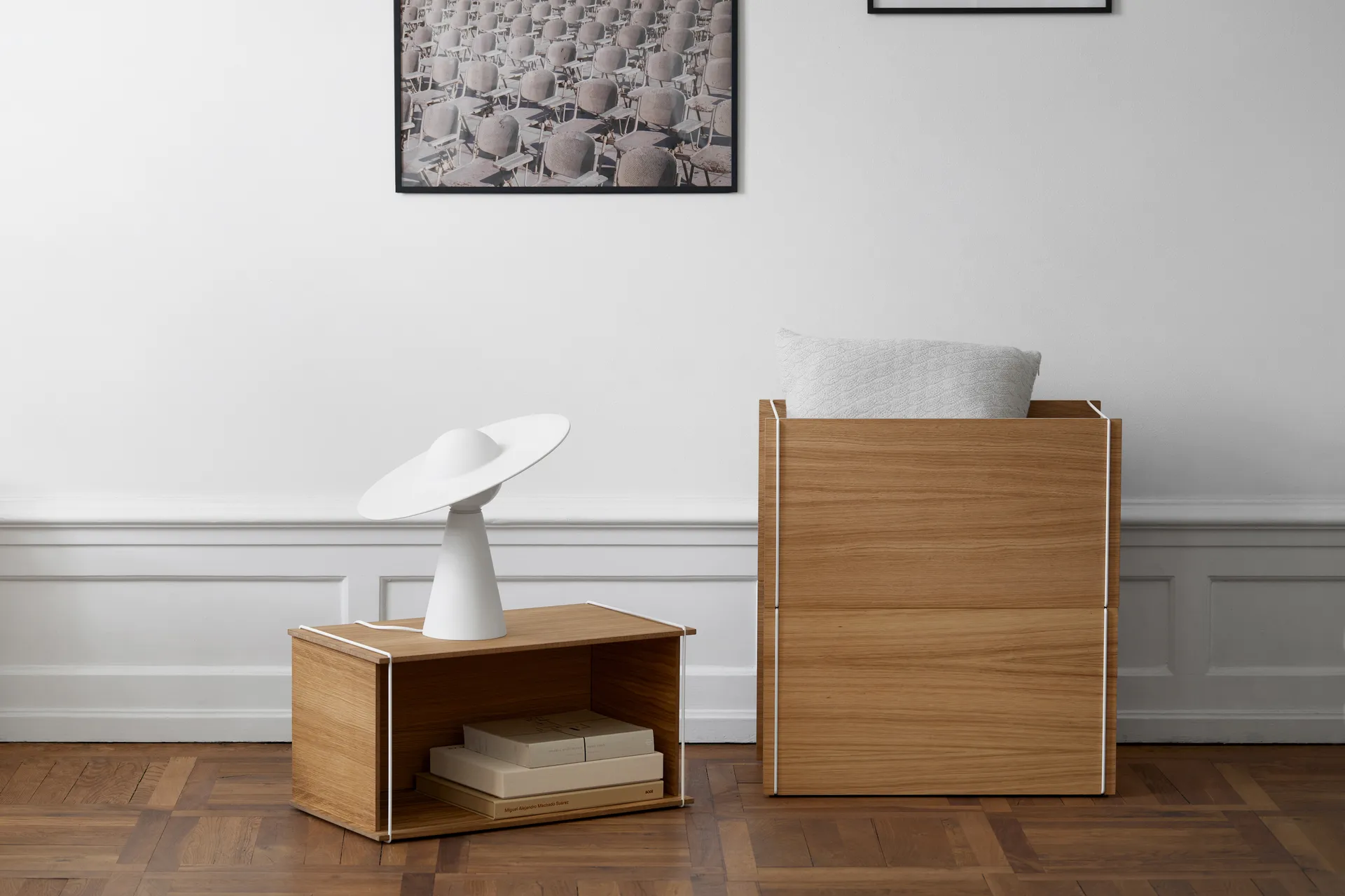 Boîte de rangement en chêne 33x60 cm, Bois, blanc MOEBE