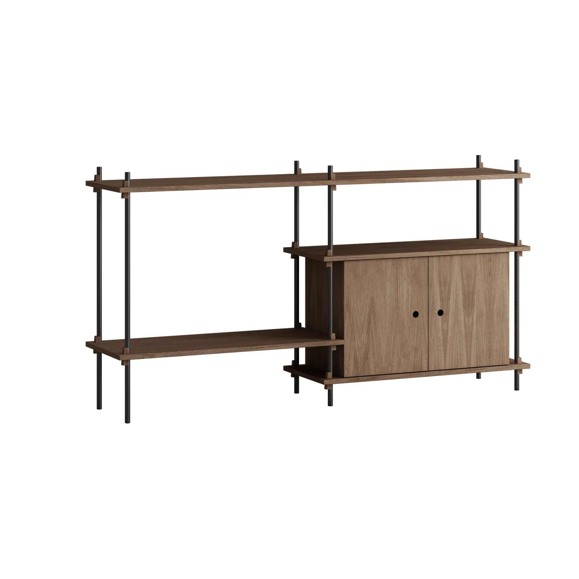 Étagère avec armoire Shelving System, Chêne fumé-black, 163x85x35 cm, S.85.2.C MOEBE