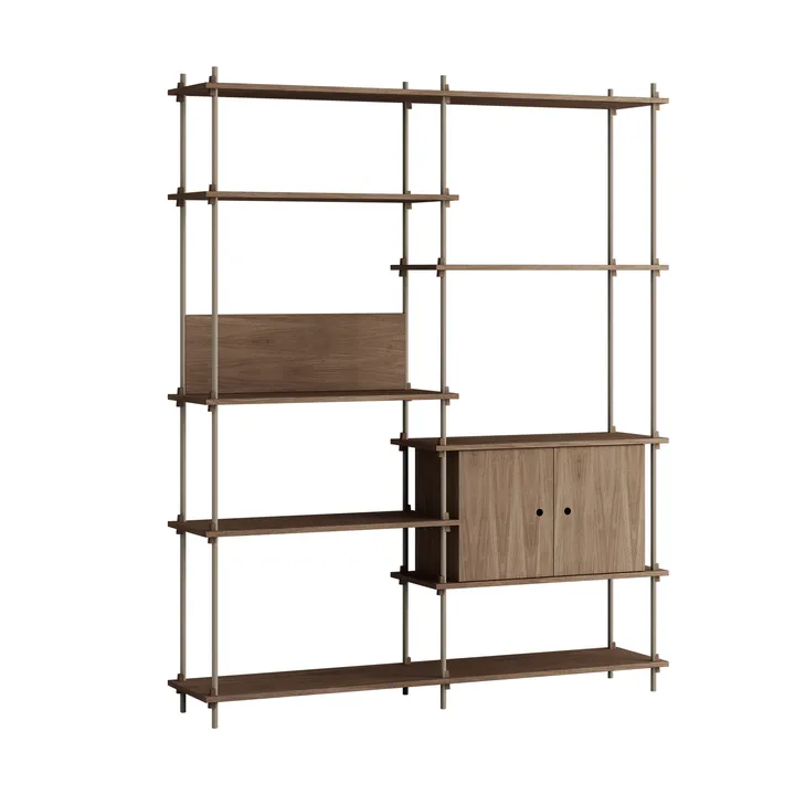 Étagère avec armoire Shelving System - Chêne fumé-warm grey, 163x200x35 cm, S.200.2.C - MOEBE