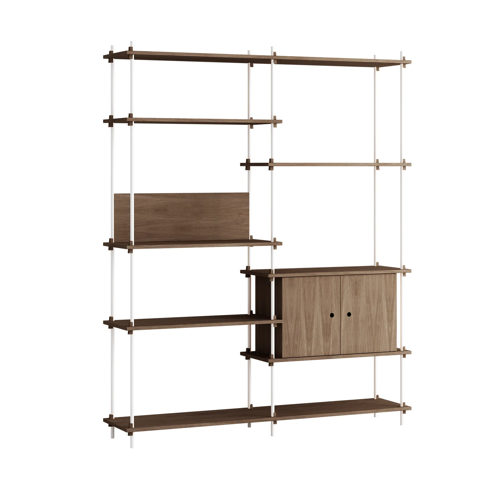 Étagère avec armoire Shelving System, Chêne fumé-white, 163x200x35 cm, S.200.2.C MOEBE