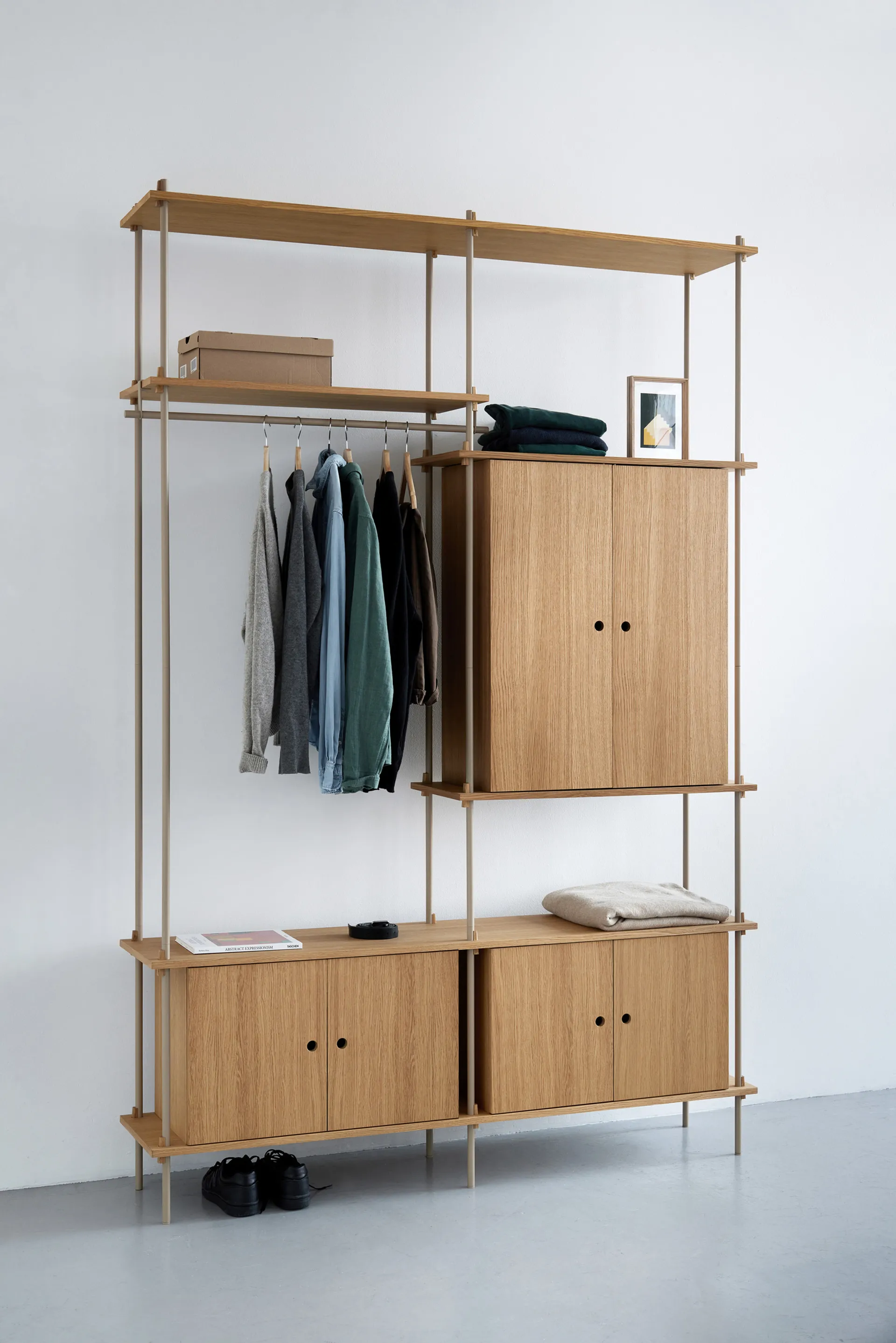 Étagère avec armoire Shelving System, Chêne fumé-white, 163x200x35 cm, S.200.2.C MOEBE