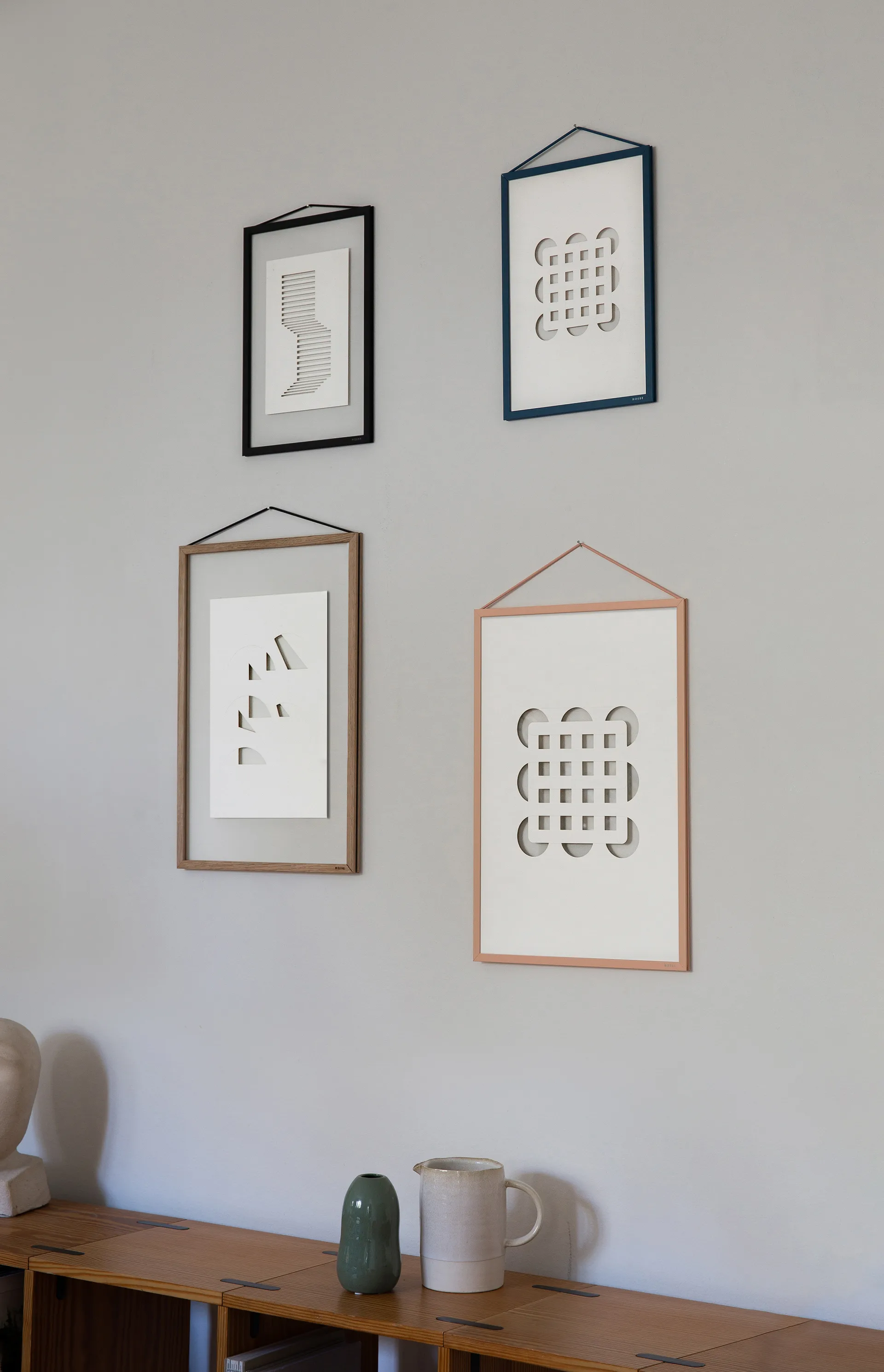 Œuvre d'art en relief cercles & carrés 21x29,7 cm, Blanc cassé MOEBE