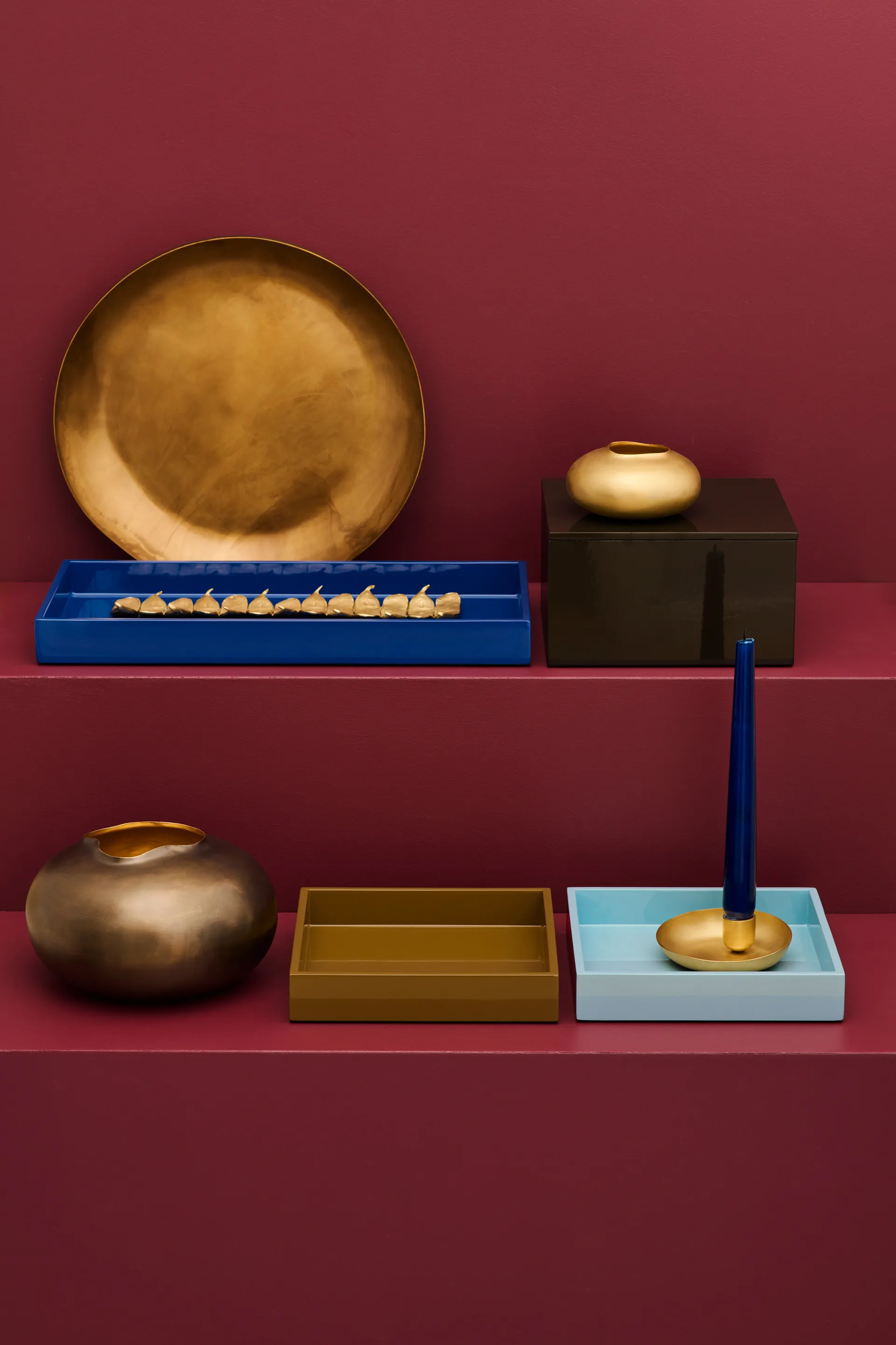 Plateau de décoration laqué Lux 19x19x3,5 cm, Powder blue Mojoo