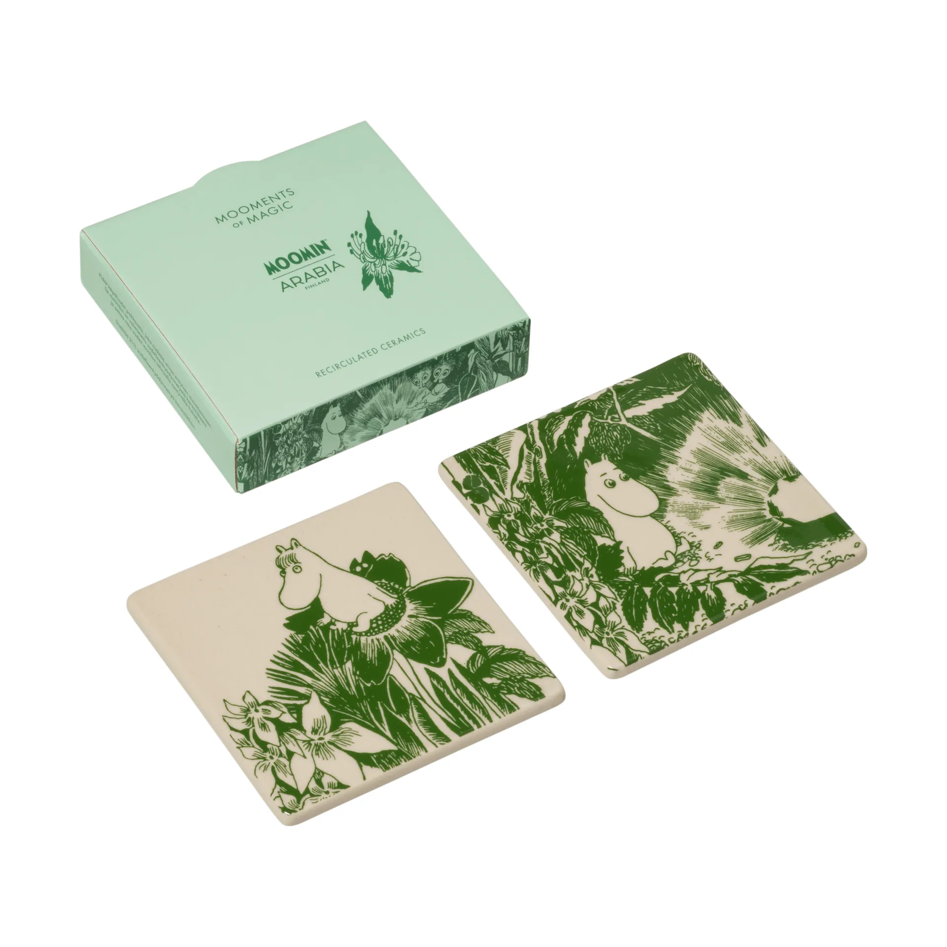Dessous de verre Forêt mystérieuse Moomin, Vert, 10x10 cm, lot de 2 Moomin Arabia