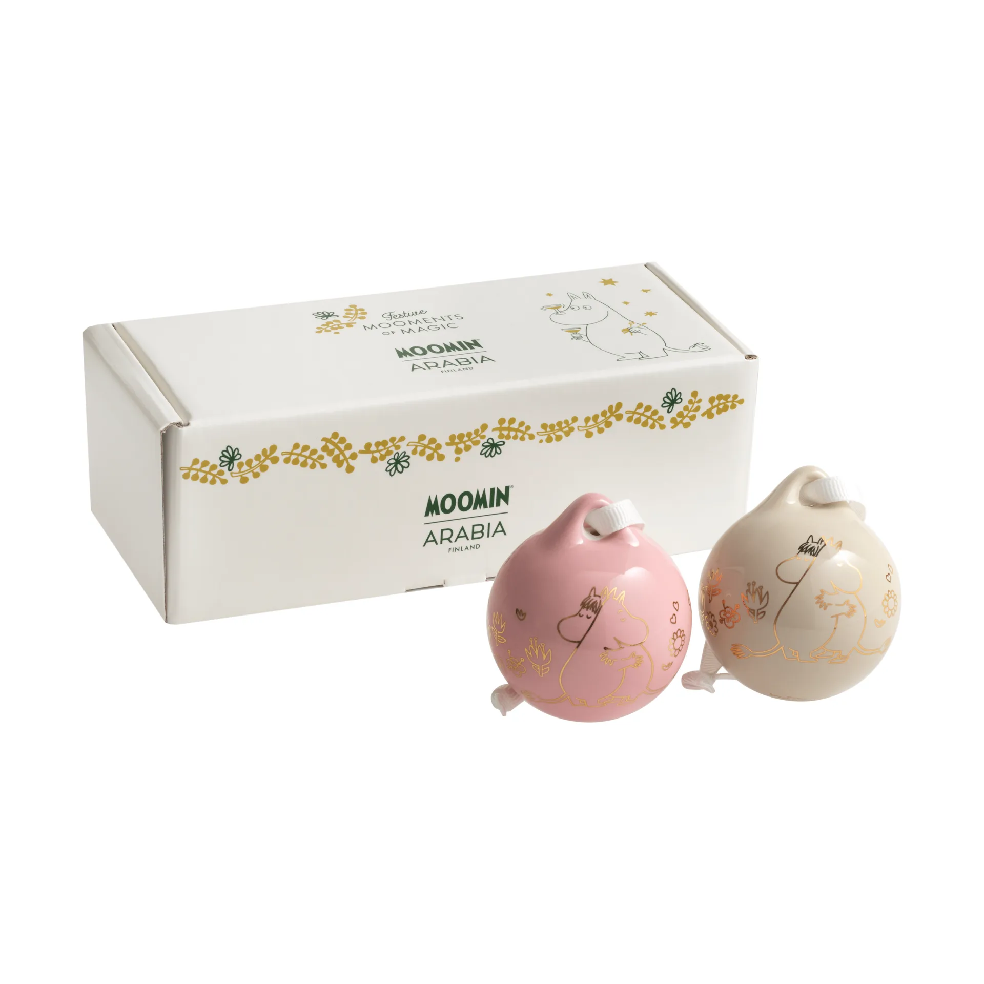 Kärlek boule de Noël Moomin, Or, 5 cm, lot de 2 Moomin Arabia
