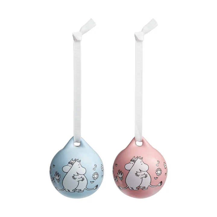 Kärlek boule de Noël Moomin - Rose-bleu, 5 cm, lot de 2 - Moomin Arabia