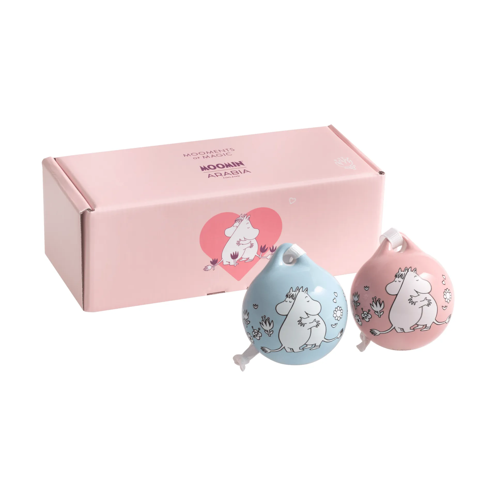 Kärlek boule de Noël Moomin, Rose-bleu, 5 cm, lot de 2 Moomin Arabia