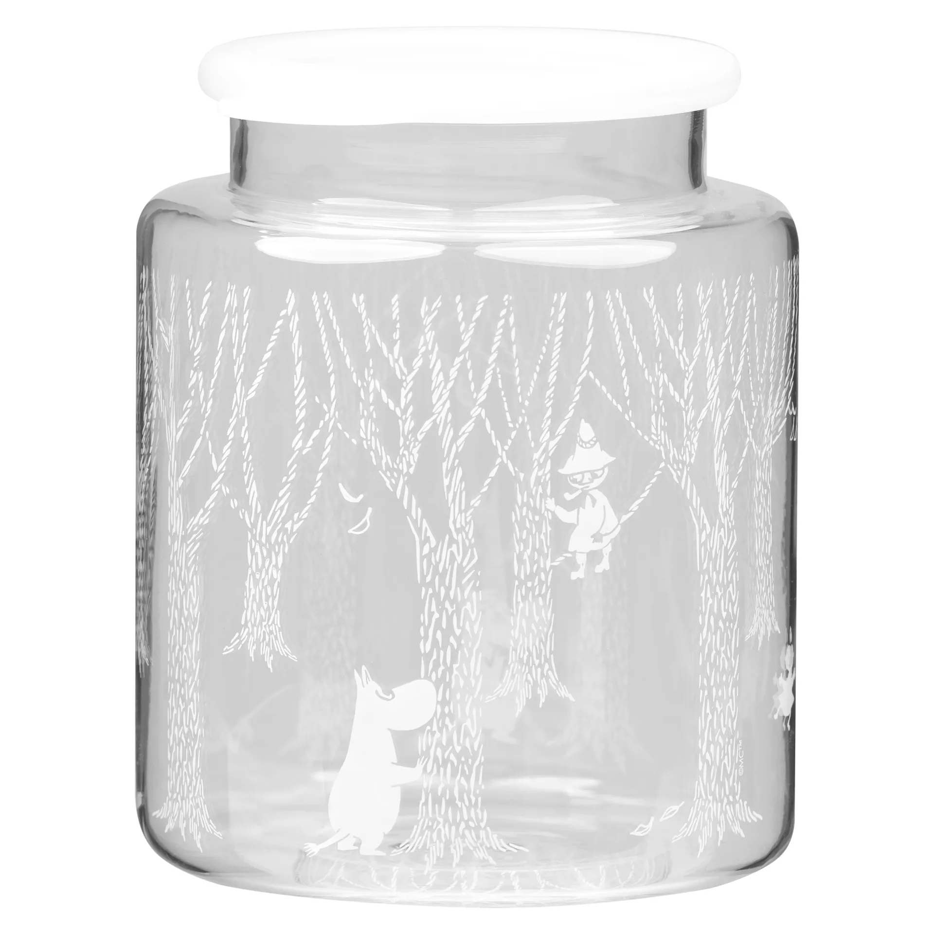 Bocal en verre avec couvercle en silicone In the Woods 17 cm, Transparent-blanc Muurla