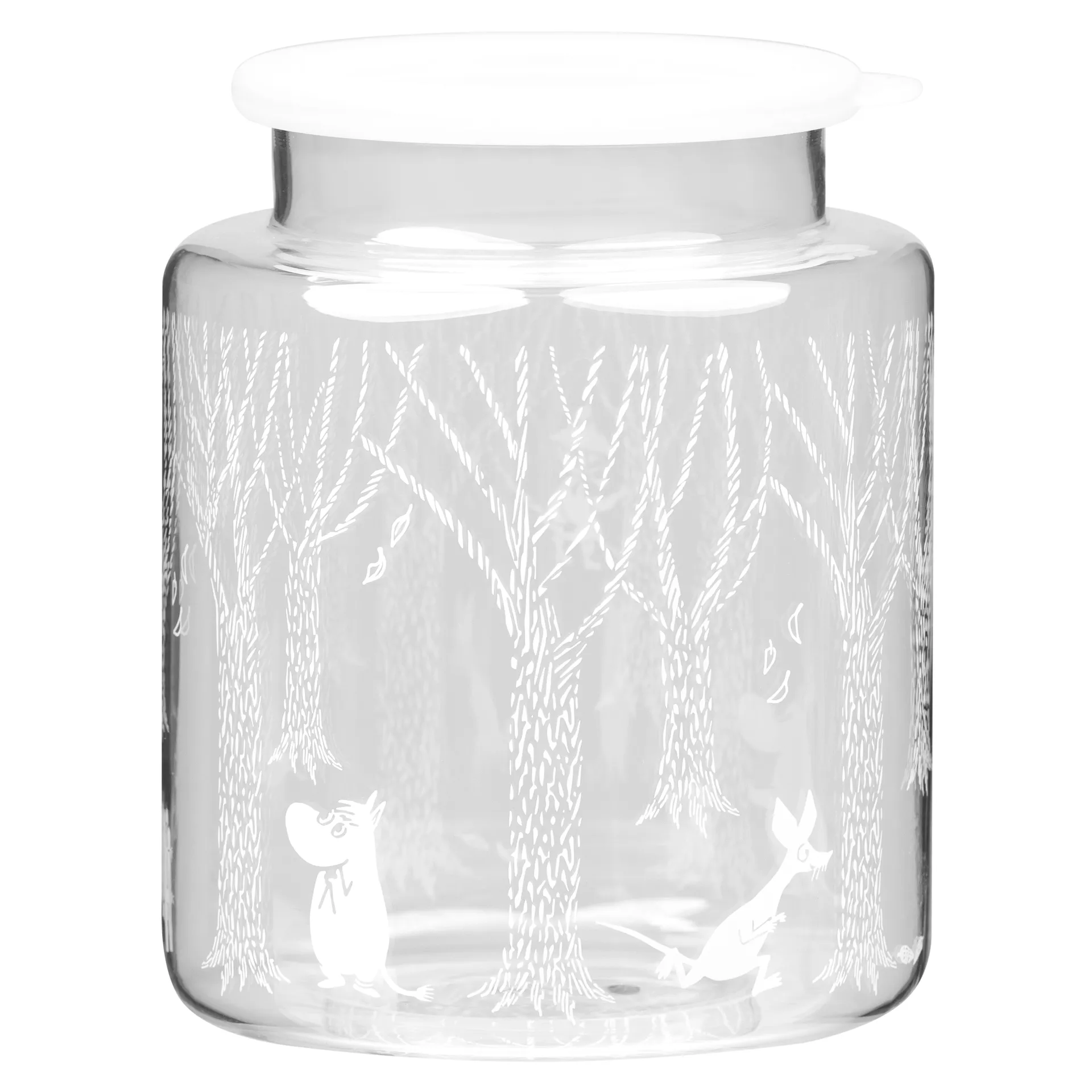 Bocal en verre avec couvercle en silicone In the Woods 17 cm, Transparent-blanc Muurla