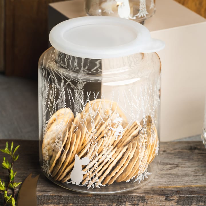 Bocal en verre avec couvercle en silicone In the Woods 17 cm, Transparent-blanc Muurla