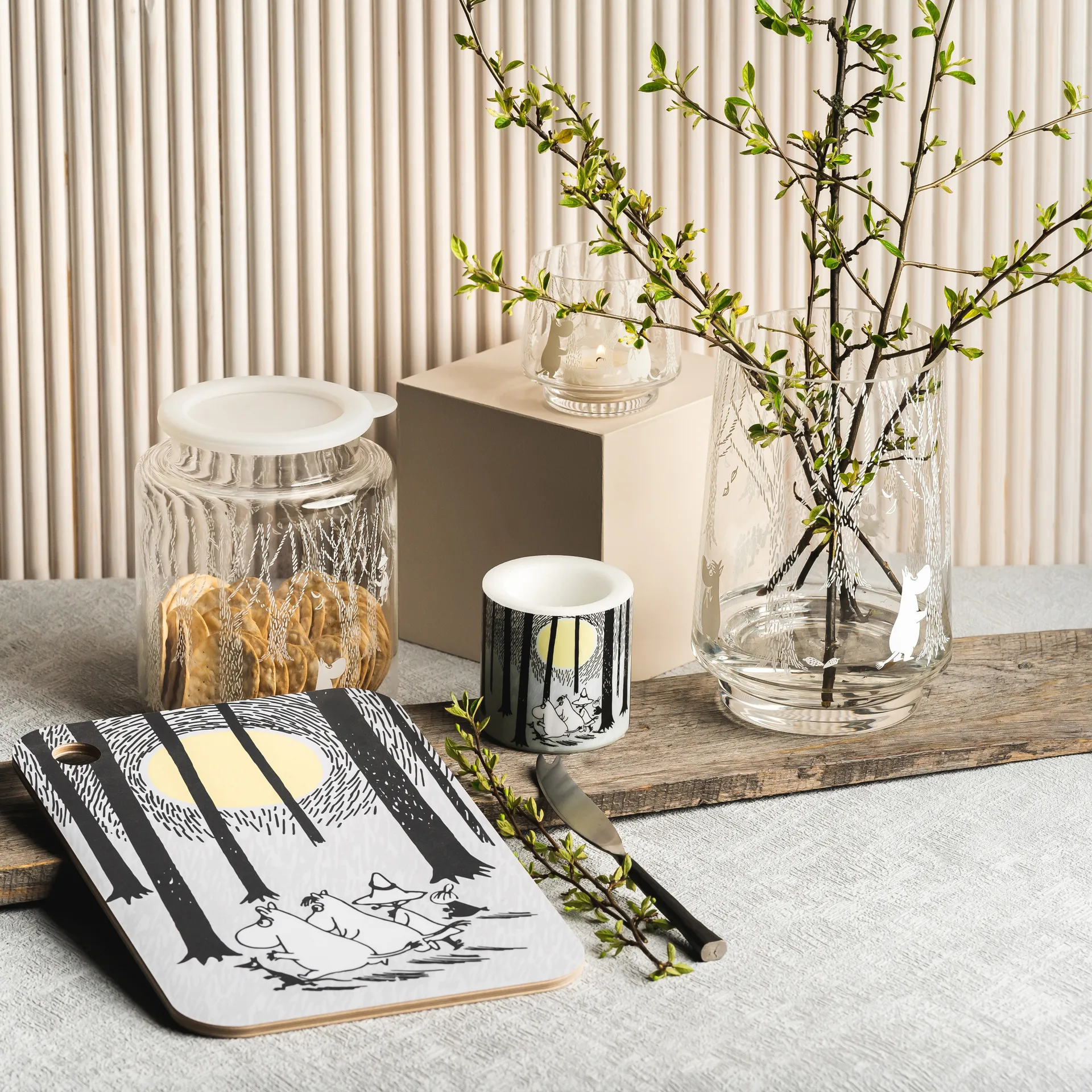 Bocal en verre avec couvercle en silicone In the Woods 17 cm, Transparent-blanc Muurla