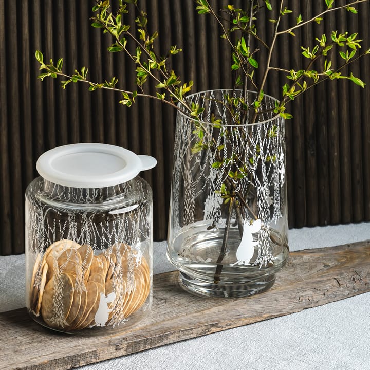 Bocal en verre avec couvercle en silicone In the Woods 17 cm, Transparent-blanc Muurla