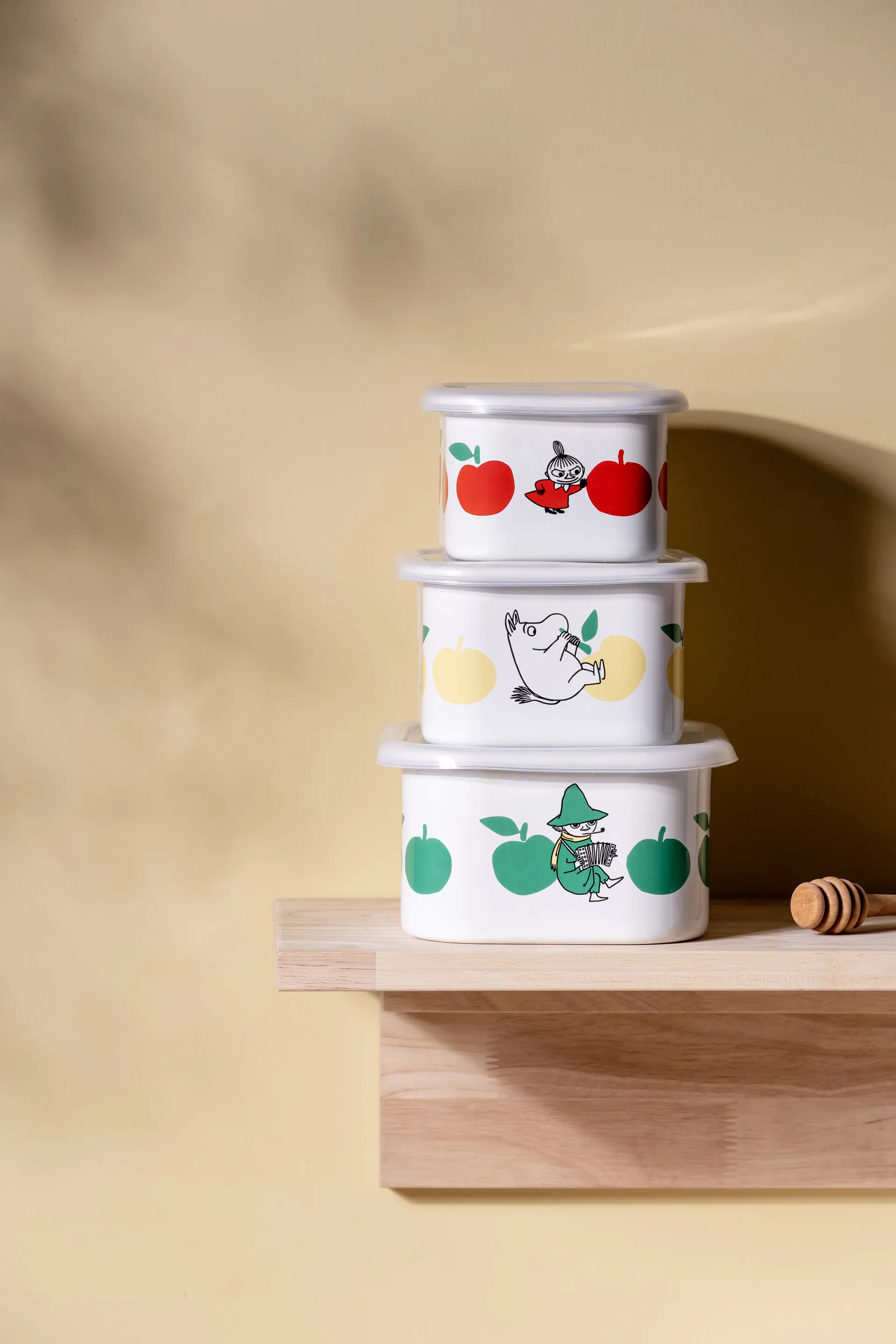 Boîte émaillée Moomin avec couvercle 1 L, Joyfull Apples-vert Muurla