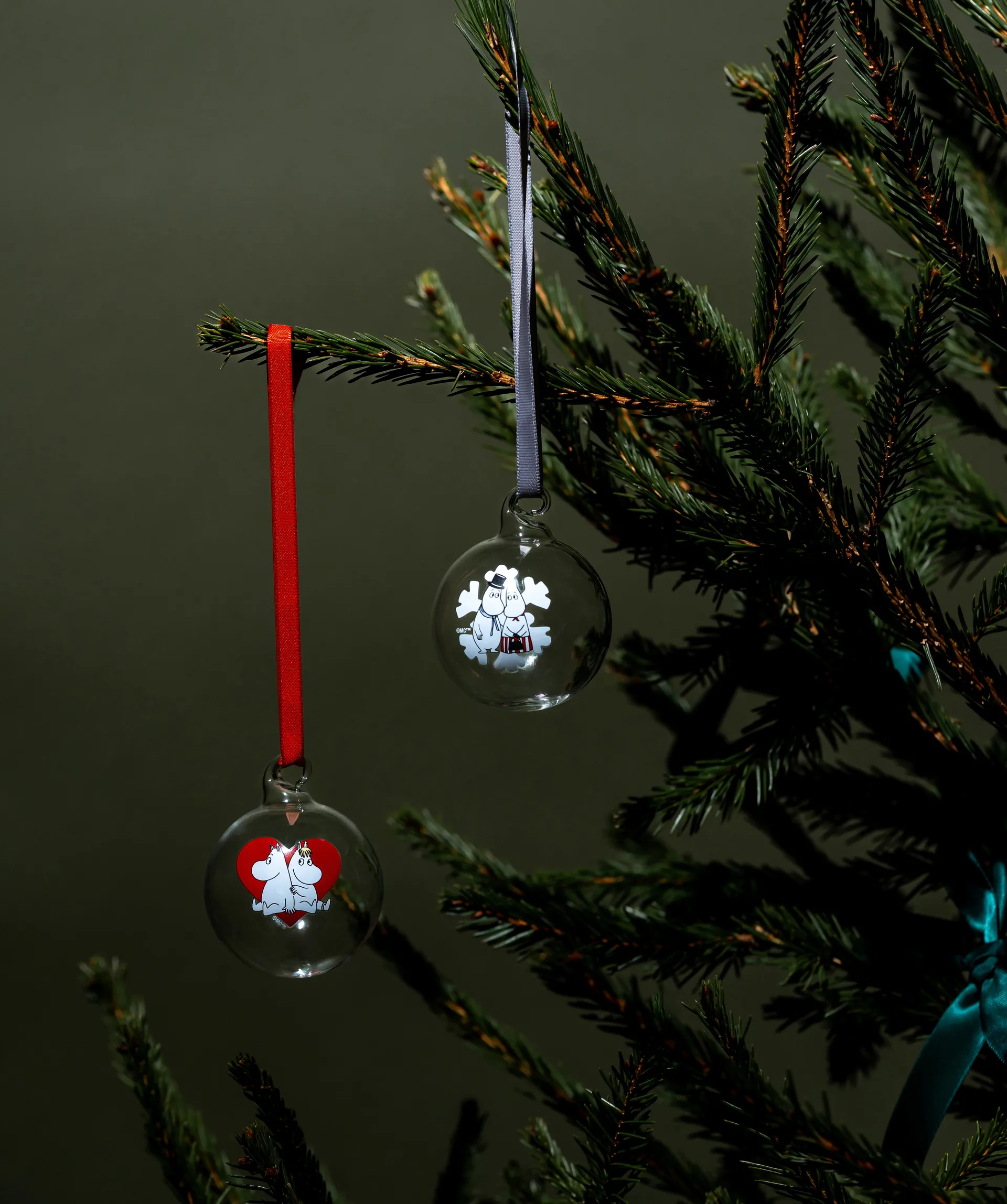 Boule de Noël Mumin Ø5 cm, 2 pièces, Heart-snowflake Muurla