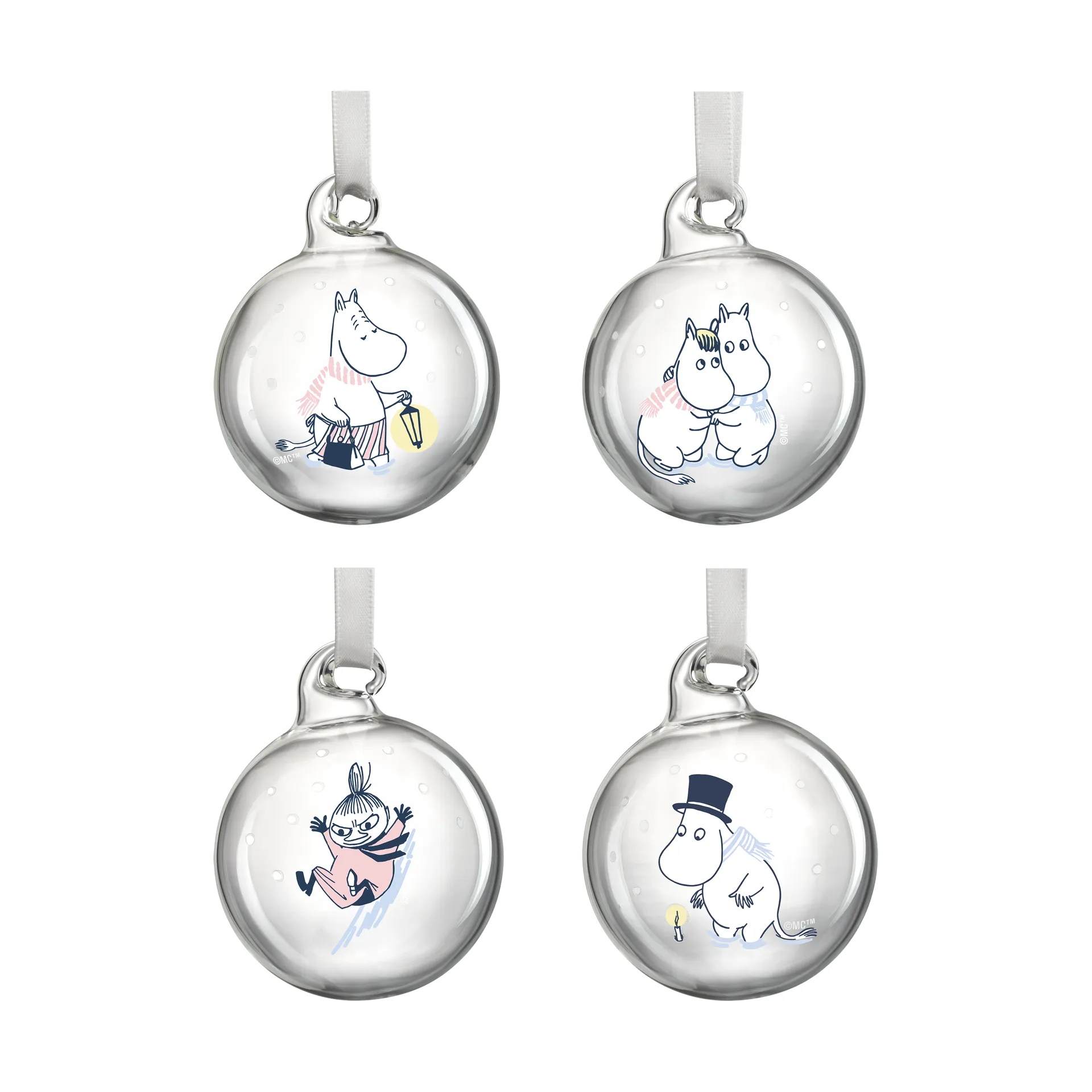 Boules de Noël Mumin Ø5 cm, lot de 4, Laissez-neiger Muurla