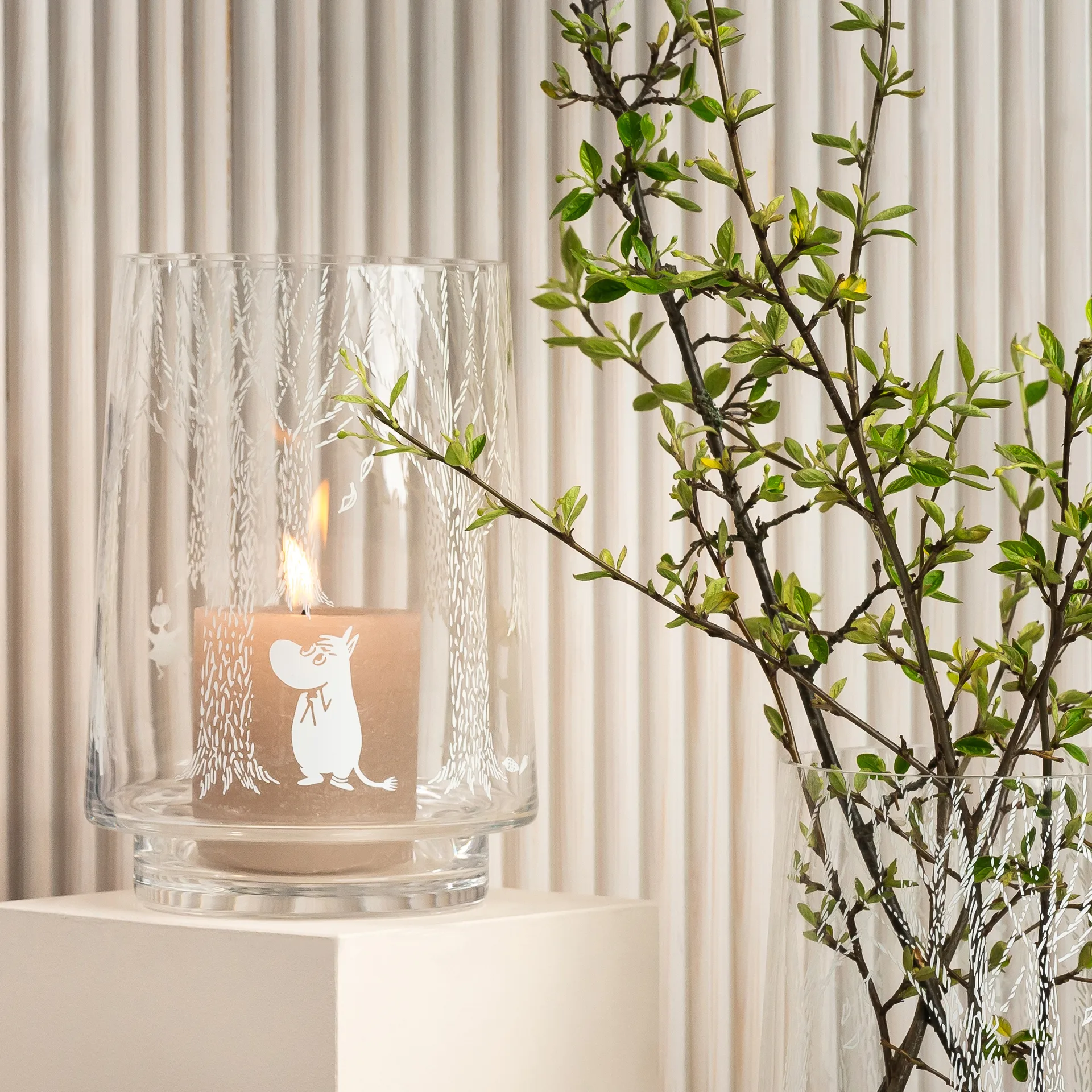 Photophore/Vase In the Woods 20 cm, Transparent-blanc Muurla