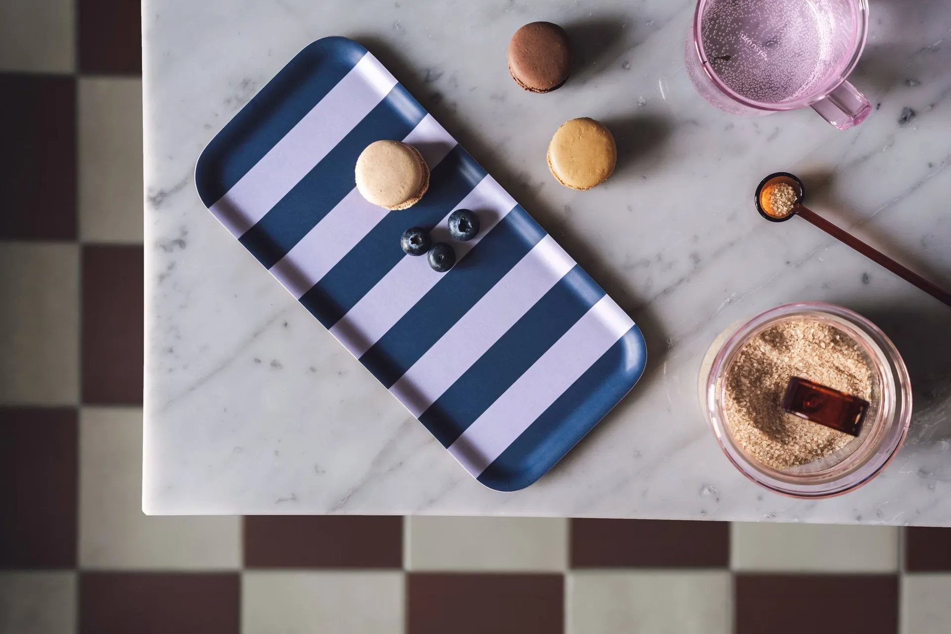 Plateau Checks & Stripes 13x27 cm, Lilac-blue Muurla