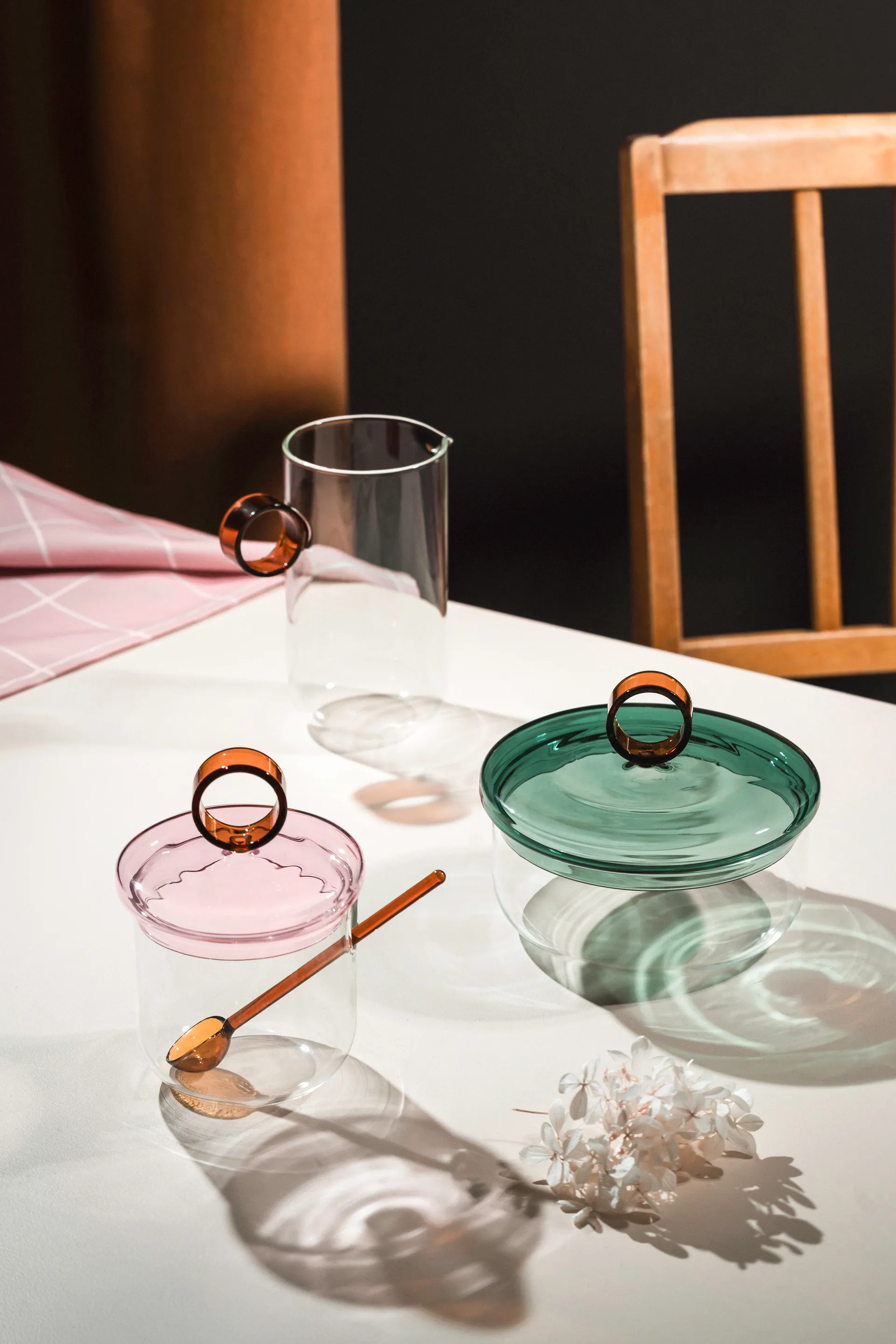 Sucrier Loop avec cuillère Ø14 cm, Klar-pink-amber Muurla