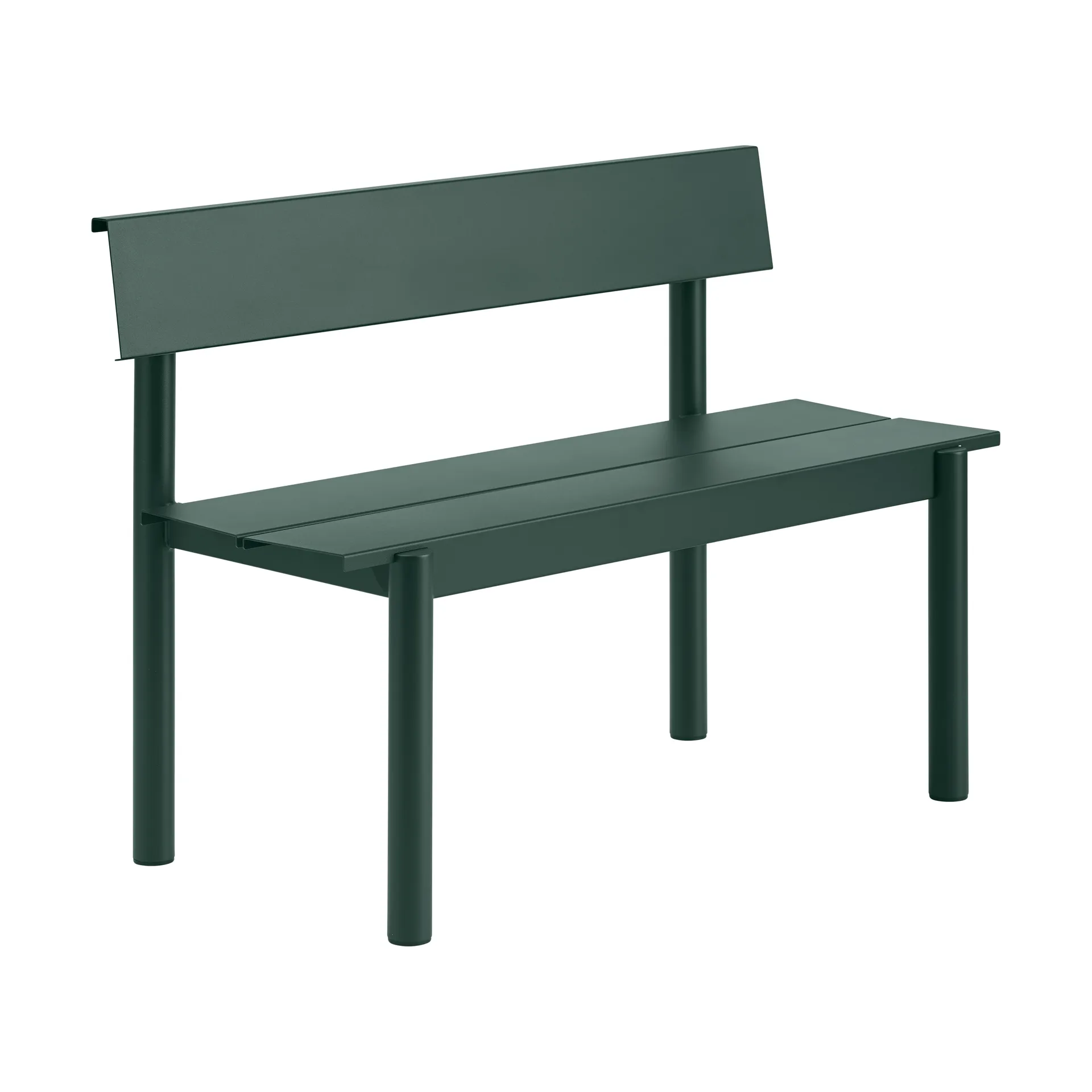 Banc Linear Steel avec dossier, Vert foncé, 110x34 cm Muuto
