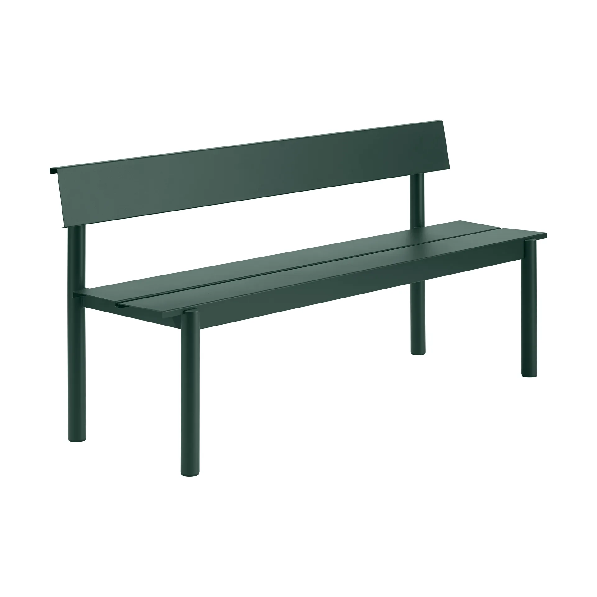 Banc Linear Steel avec dossier, Vert foncé, 170x34 cm Muuto
