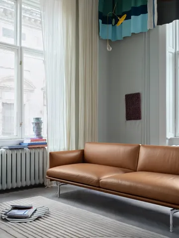 Canapé Outline 3 places cuir - Cognac-pieds noirs - Muuto
