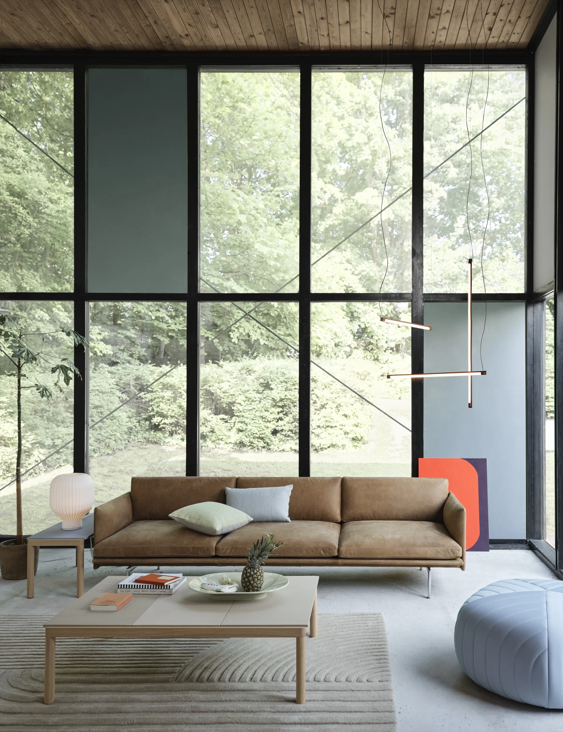 Canapé Outline 3,5 places, aluminium poli, Grace leather Camel Muuto