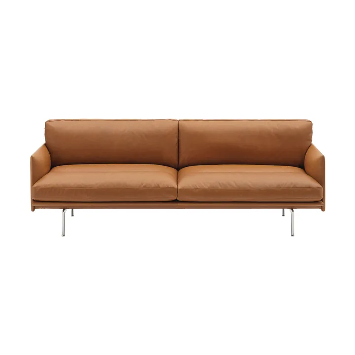 Canapé Outline Soft - Refine Leather Cognac-pieds en aluminium, 3 places - Muuto