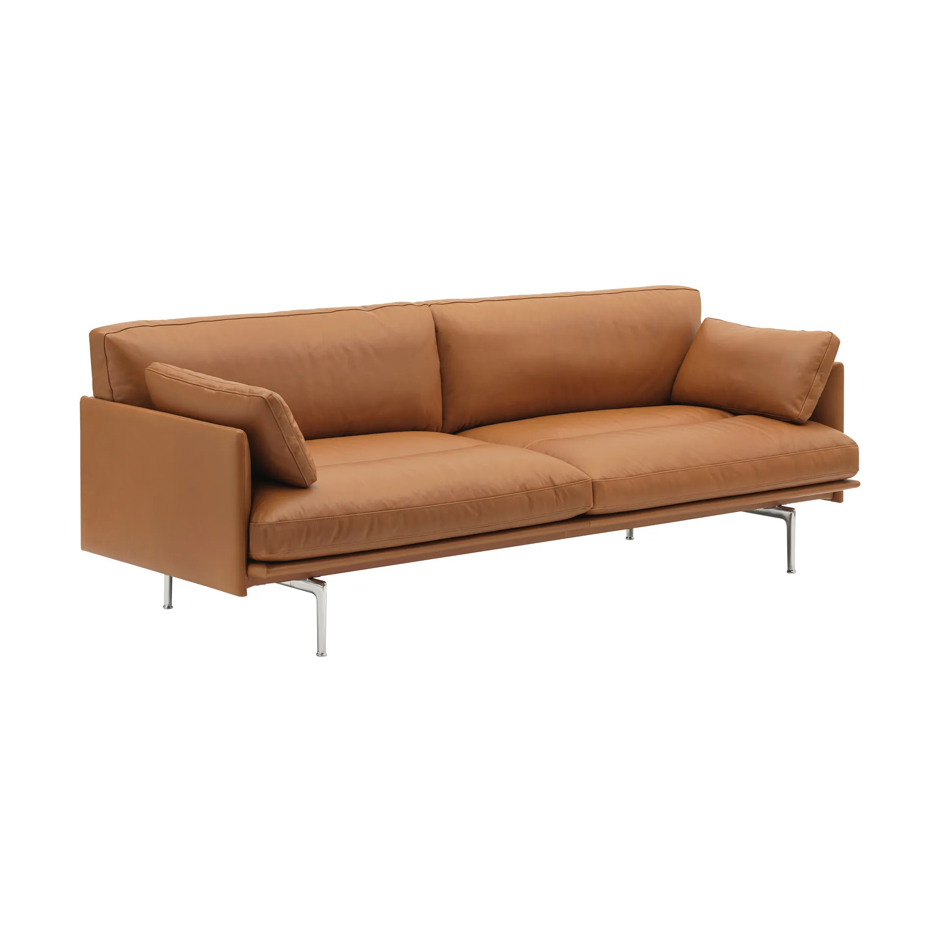 Canapé Outline Soft, Refine Leather Cognac-pieds en aluminium, 3 places Muuto