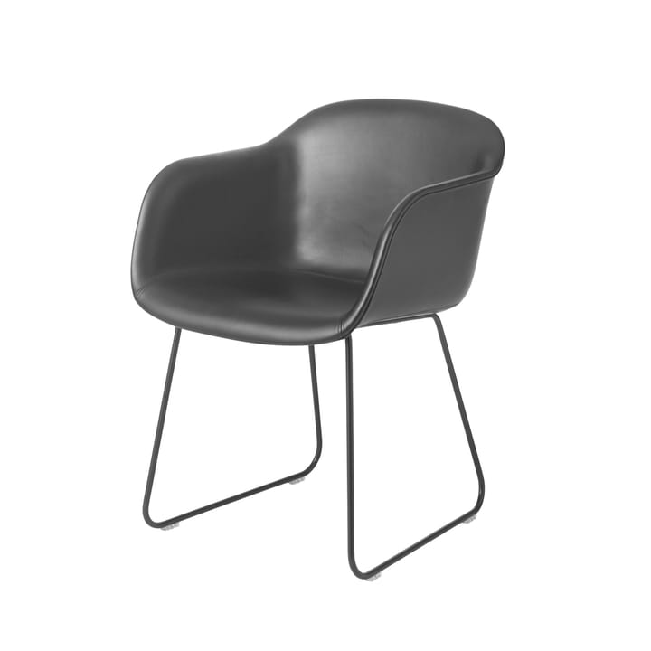 Chaise avec accoudoirs Fiber sled base - Refine cuir noir-noir - Muuto