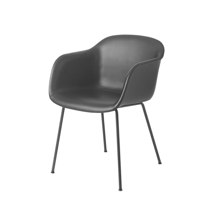 Chaise avec accoudoirs Fiber tube base - Refine leather black-Black - Muuto