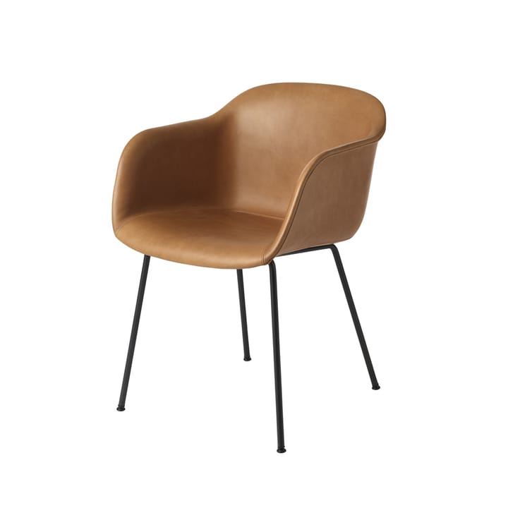 Chaise avec accoudoirs Fiber tube base - Refine leather cognac-Black - Muuto