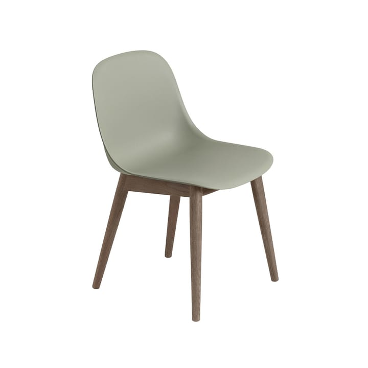 Chaise Fiber avec pieds en bois - dusty green, pieds lasurés marron foncé - Muuto