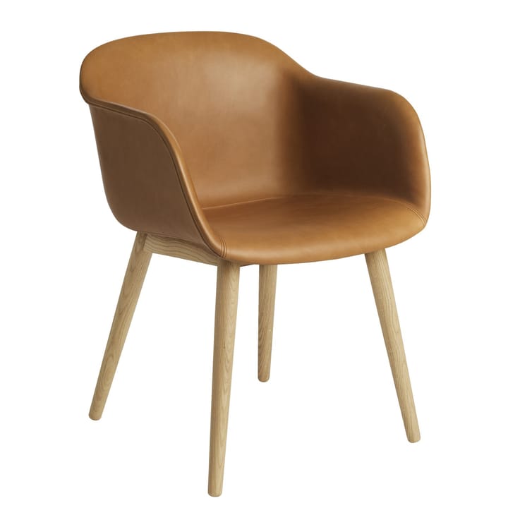 Chaise Fiber Chair avec accoudoir et pieds en bois - Cuir cognac-chêne - Muuto