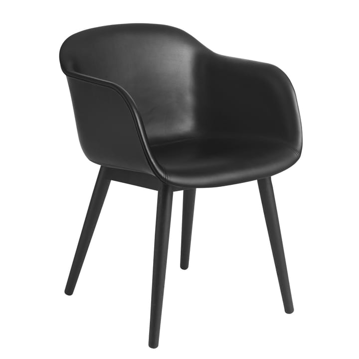 Chaise Fiber Chair avec accoudoir et pieds en bois - Cuir noir-noir - Muuto