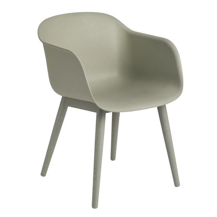 Chaise Fiber Chair avec accoudoir et pieds en bois - Dusty green (plastic) - Muuto