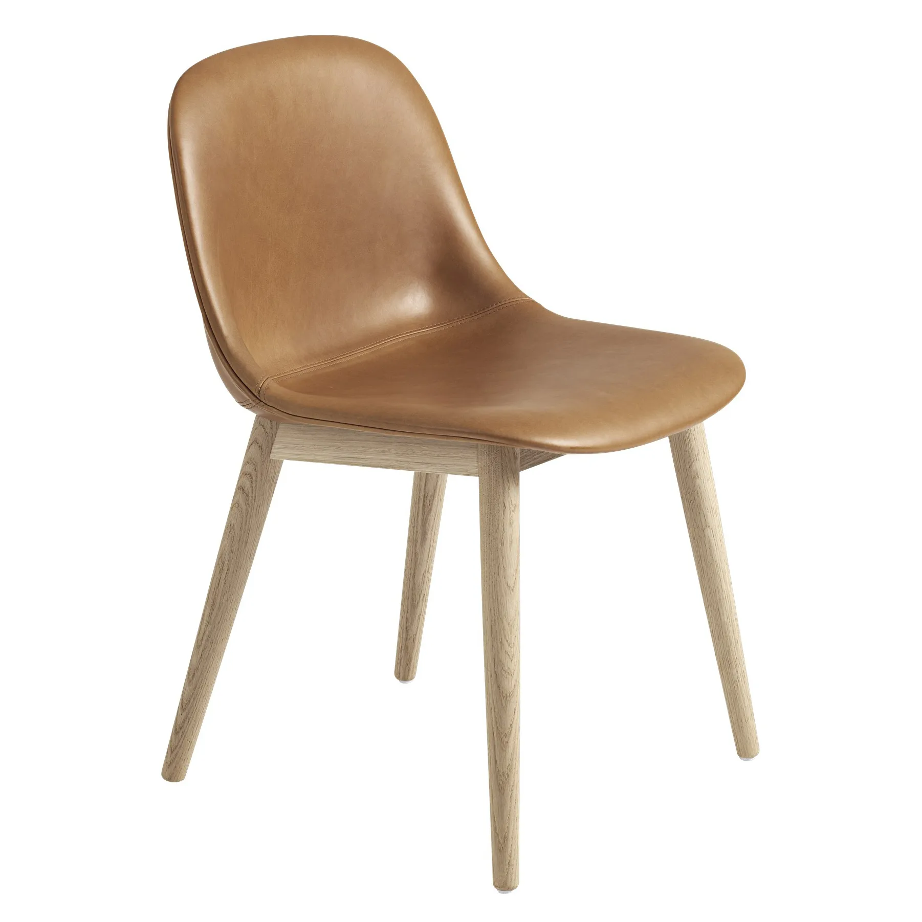 Chaise Fiber Side Chair avec pieds en bois, Cuir cognac-chêne Muuto