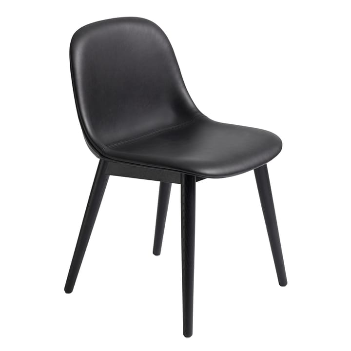 Chaise Fiber Side Chair avec pieds en bois - Cuir noir-noir - Muuto