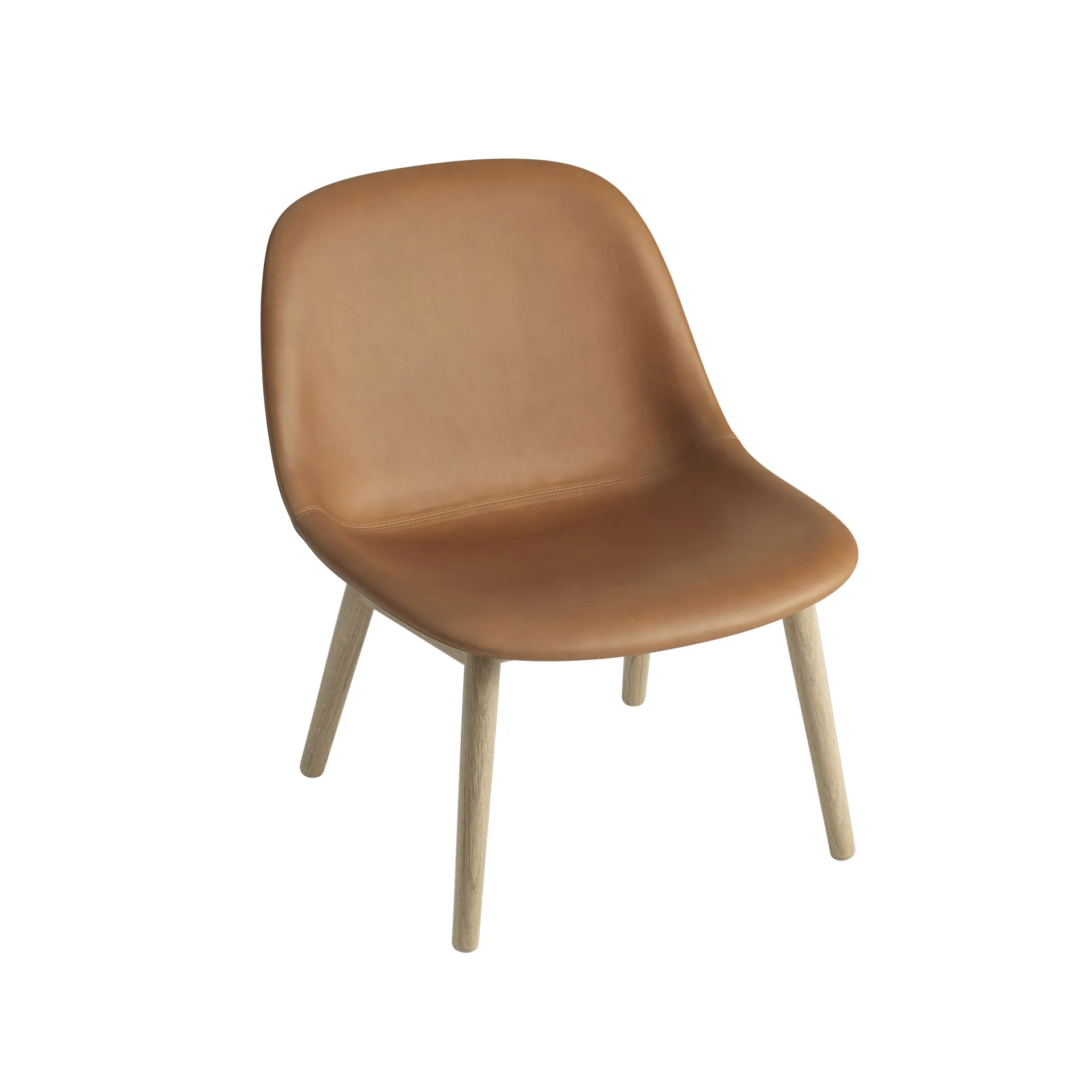 Chaise Lounge Fiber avec pieds en chêne, Refine leather cognac Muuto