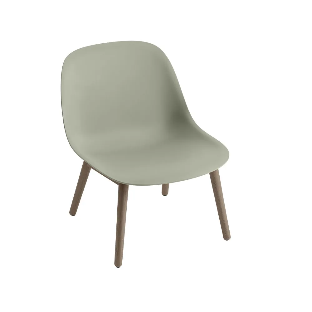 Chaise lounge Fiber wood base, dusty green, pieds lasurés marron foncé Muuto