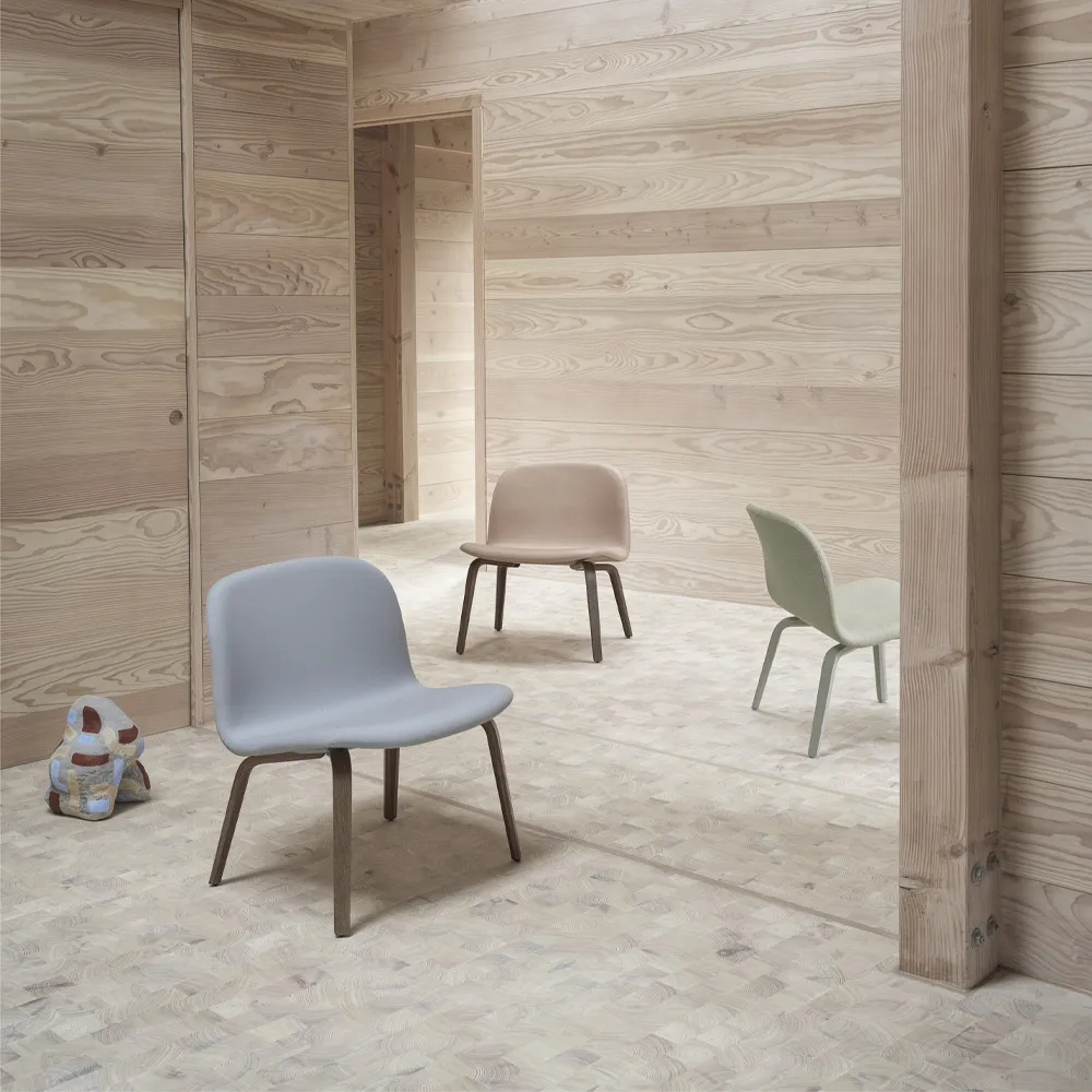 Chaise lounge recouverte de textile Visu, Steelcut trio 515-Oak Muuto