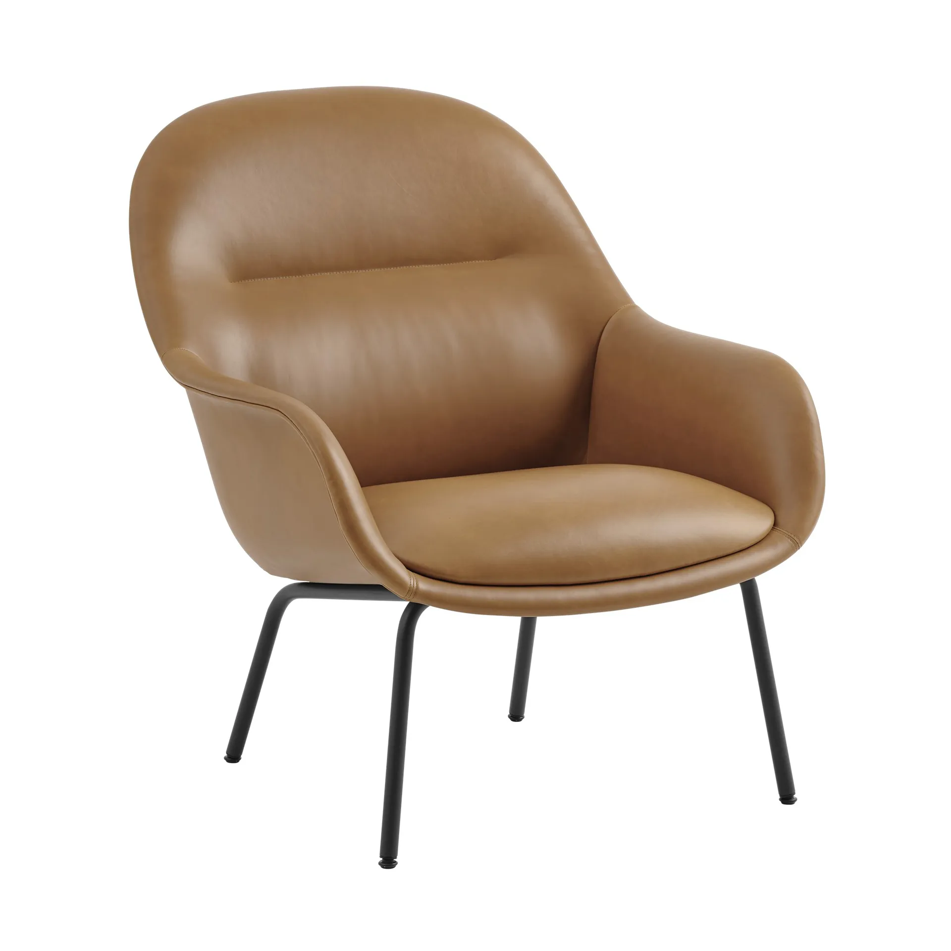 Fauteuil Fiber Lounge avec pieds en acier, Refine leather cognac-black Muuto