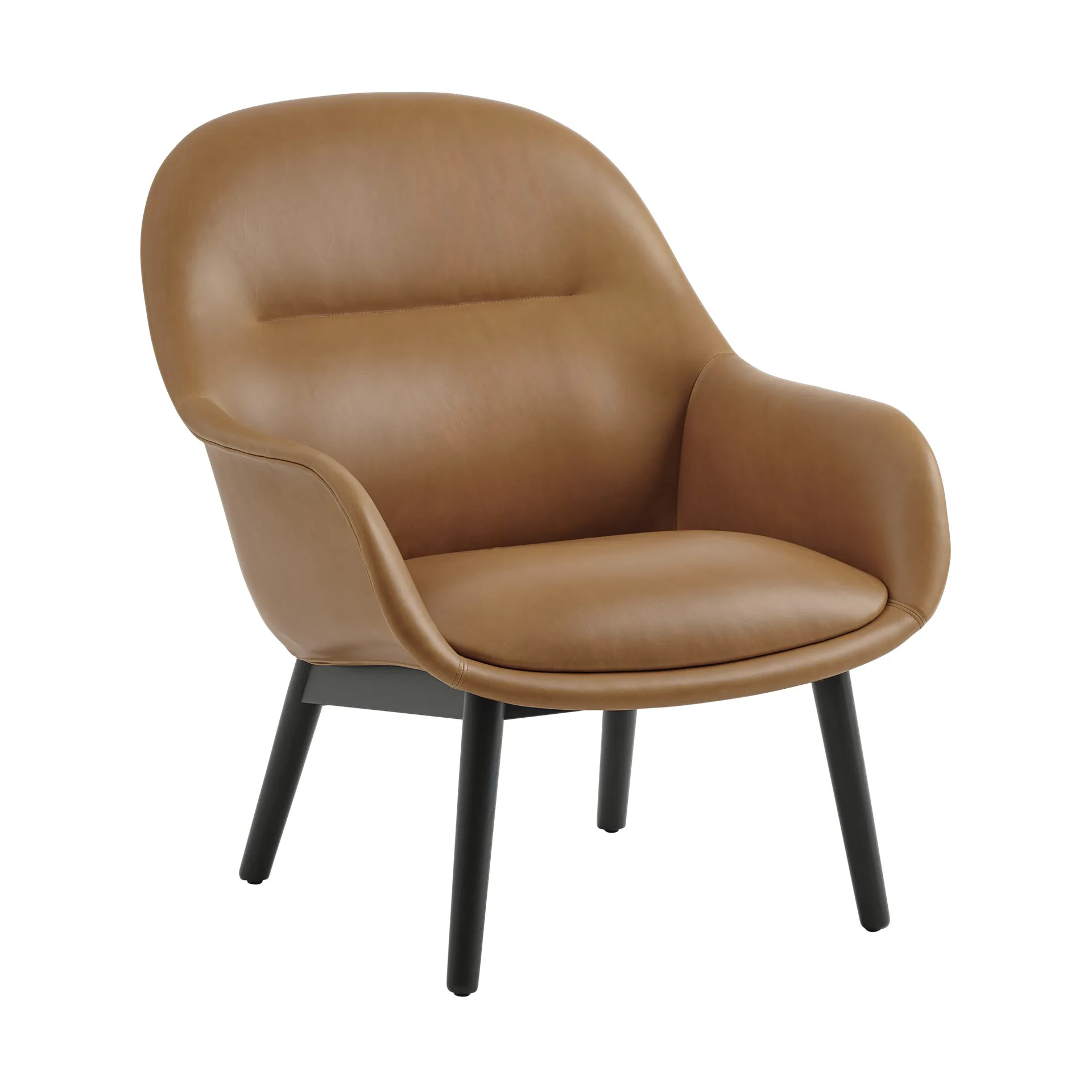 Fauteuil Fiber Lounge avec pieds en chêne, Refine leather cognac-black Muuto