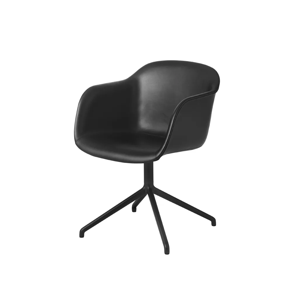 Fiber armchair chaise de bureau avec base pivotante, Black leather-anthracite black Muuto