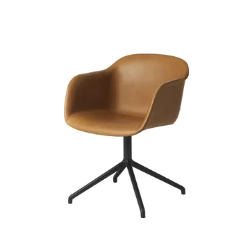 Fiber armchair chaise de bureau avec base pivotante - Cognac leather-anthracite black - Muuto