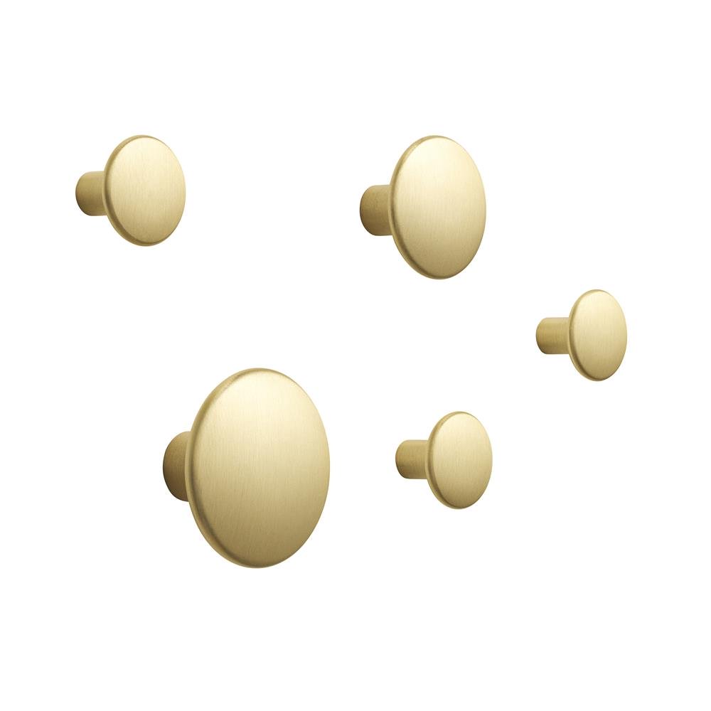 Muuto Patère The Dots métal lot de 5 laiton | Design Scandinave | Crochets & Portemanteaux muraux | Doré