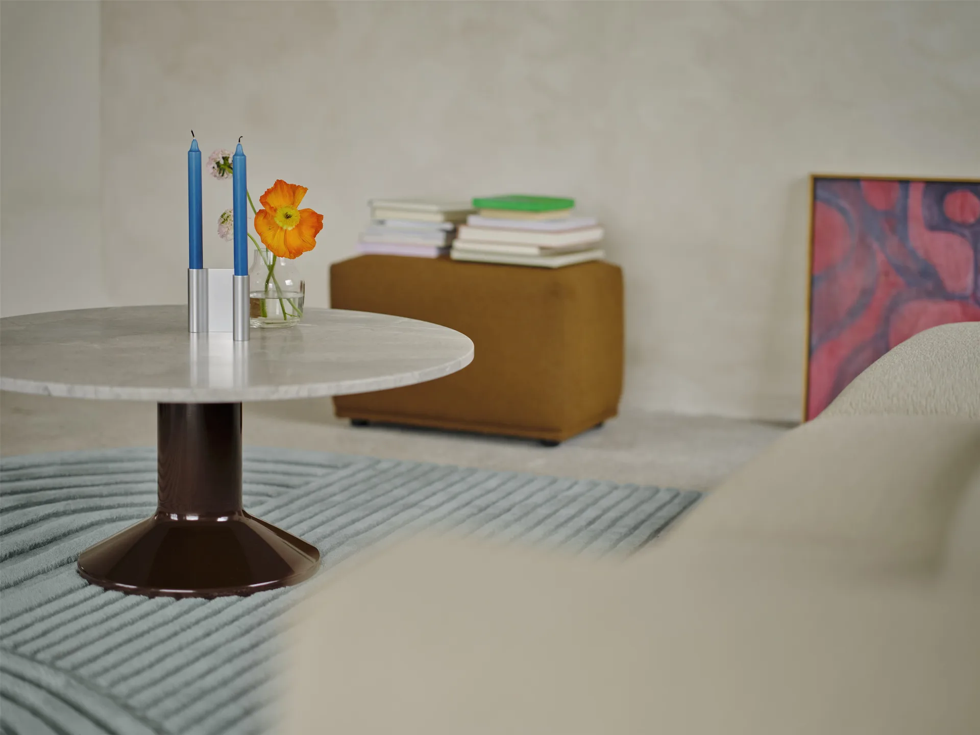 Table basse Midst, Grey marble-dark red, Ø90 cm Muuto