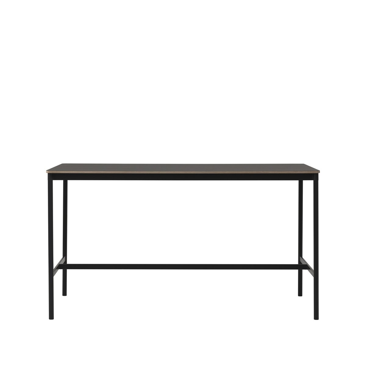 Muuto Table de bar Base High black linoleum, structure noire, bord en contreplaqué, l85 L190 H105