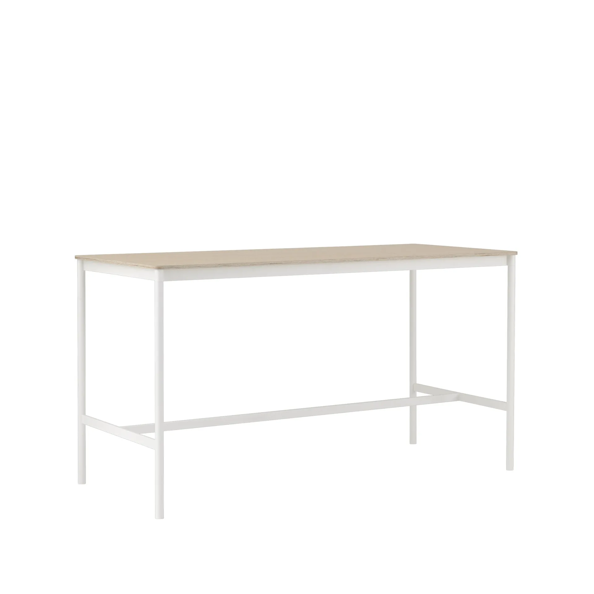 Table de bar Base High, oak, structure blanche, bord en contreplaqué, l85 L190 H105 Muuto